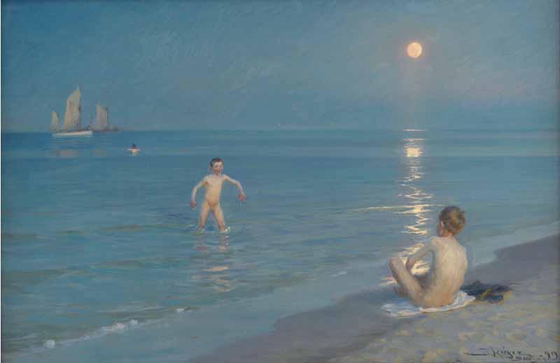 Peder Severin Kroyer Boys bathing on a summer evening at Skagen Beach Germany oil painting art
